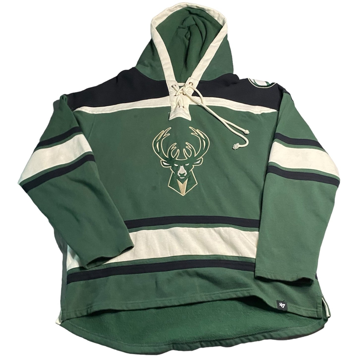 Milwaukee Bucks Hoodie Mens XL 47 Brand Hockey Sweat Shirt NBA Embroidered Green