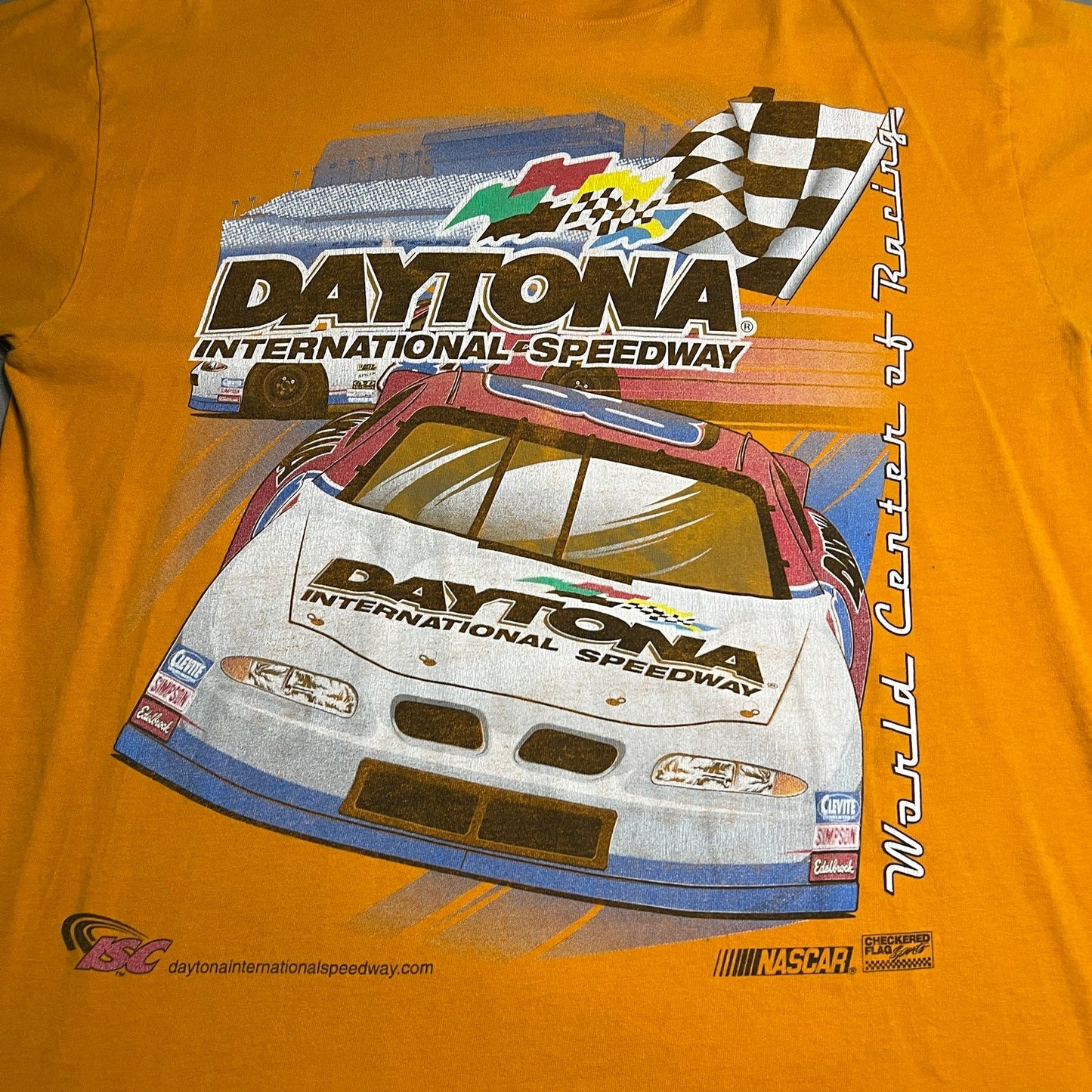 Vintage NASCAR Shirt Mens XL Short Sleeve Orange Daytona Checkered Flag