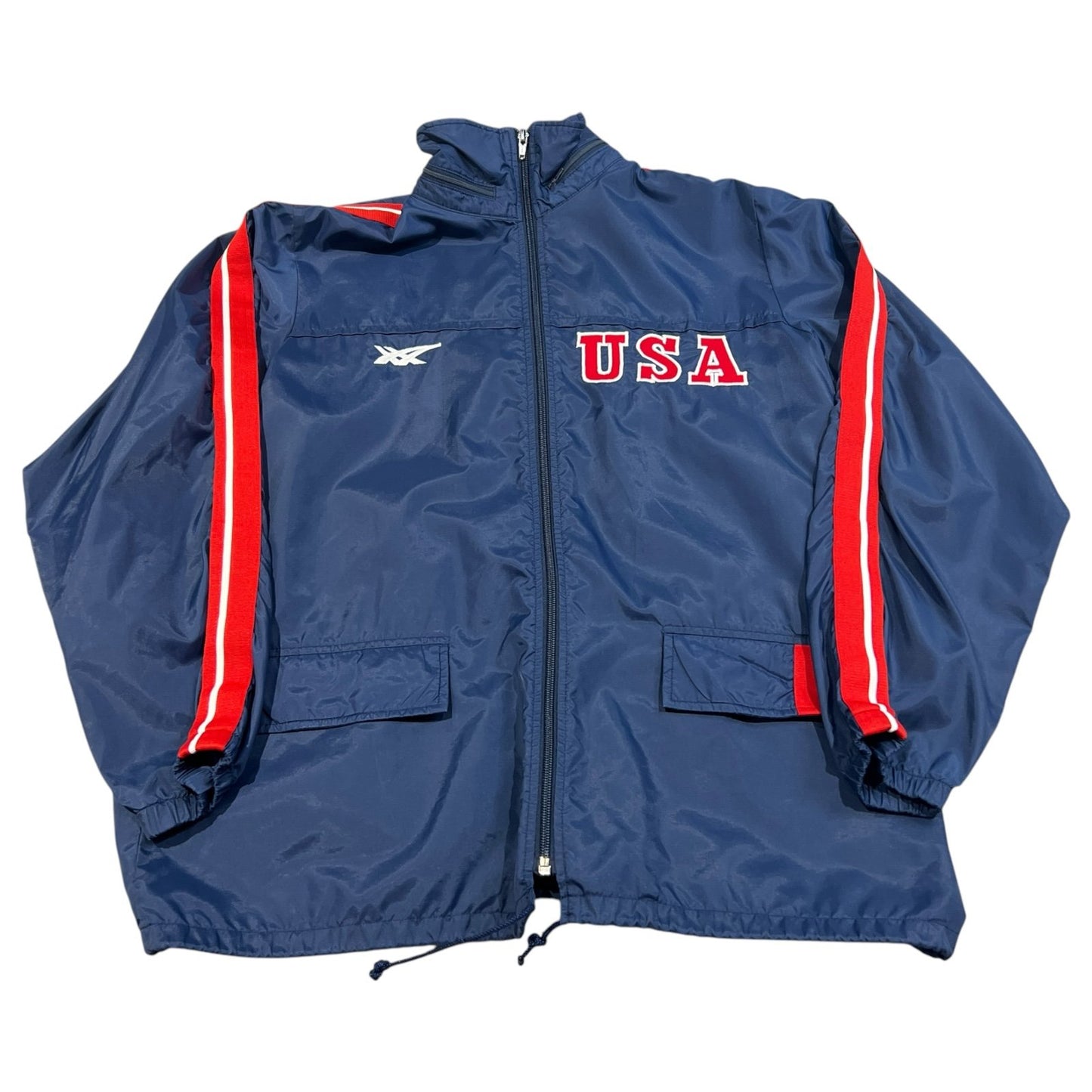 90's ASICS USA Track Windbreaker Jackets Mens Large Full Zip Up Blue