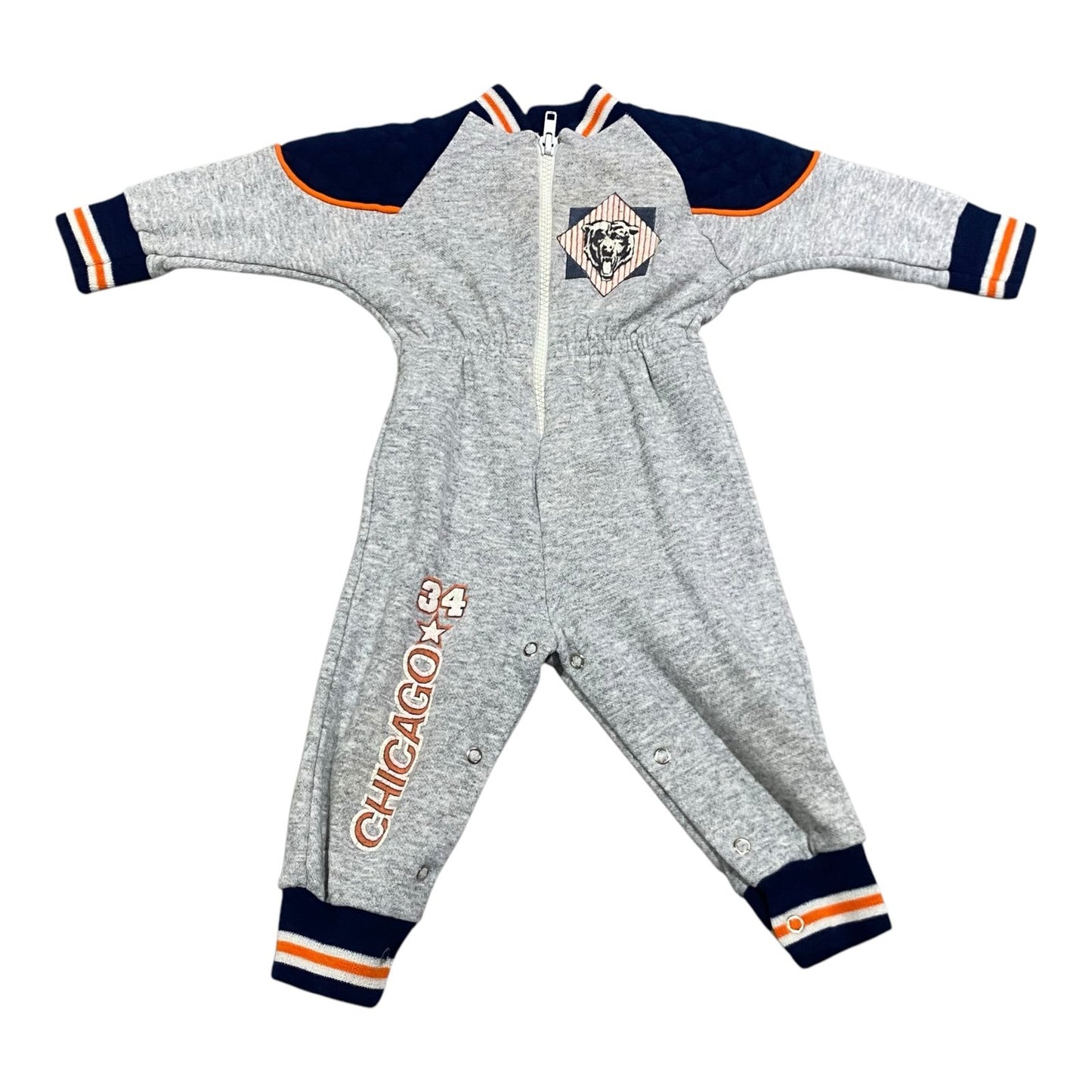 Vintage 90's Chicago Bears Onesie Toddler 6/9 Months NFL Gray Bull Frog Sleep