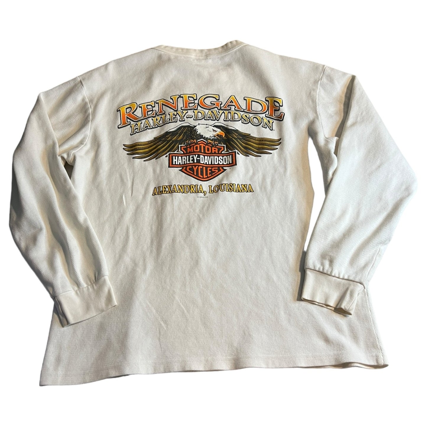 Harley Davidson Waffle Shirt Mens Large Long Sleeve White Motorcycle Alexandria