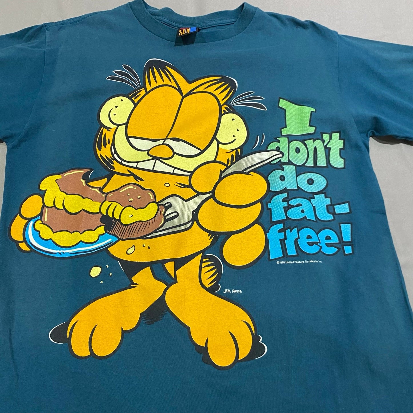 Vintage 1979 Garfield Shirt Mens Medium I Don't do Fat Free Short Sleeve Blue