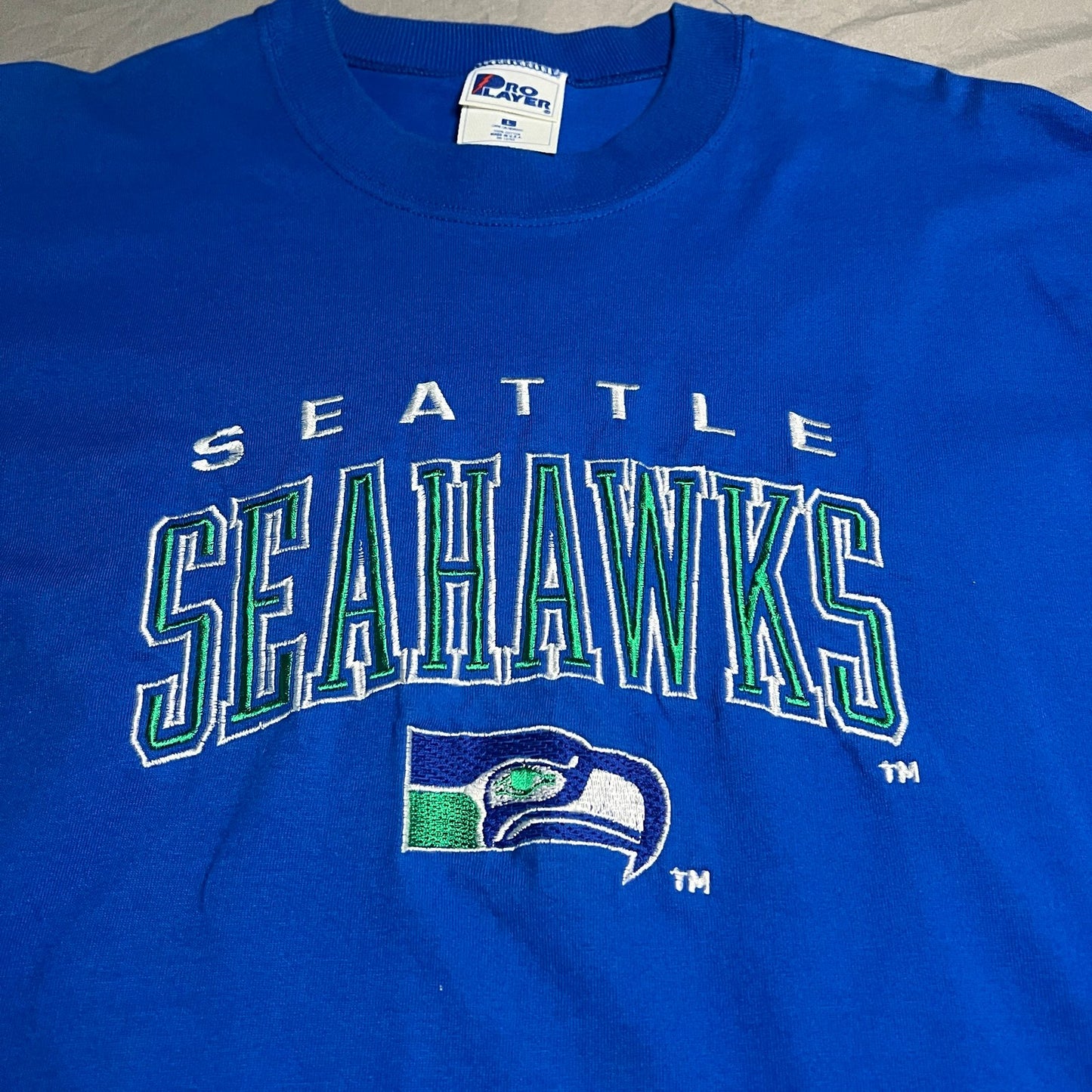 Vintage Seattle Seahawks Shirt Mens Large Pro Player Short Sleeve Embroidered