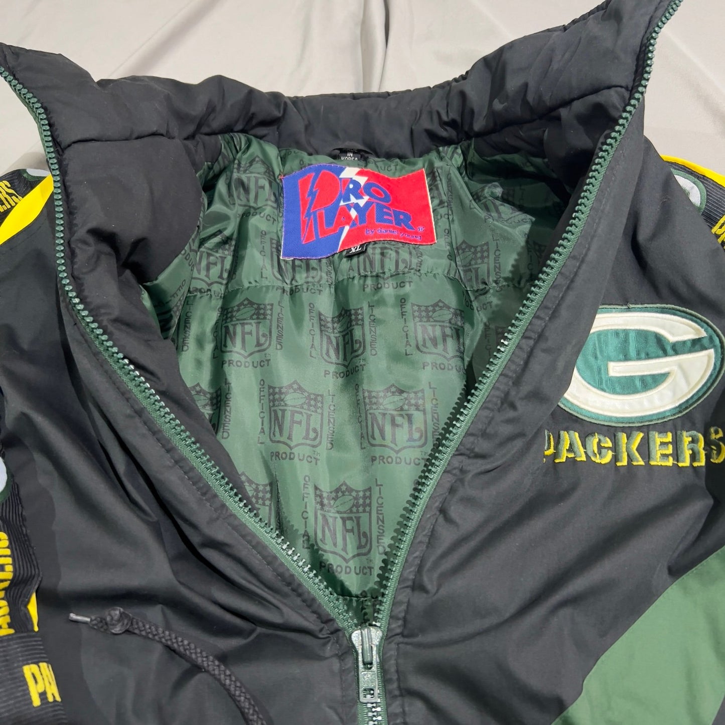 Vintage Green Bay Packers Pro Player Jacket Puffer NFL Black 75th 1994 Mens XL