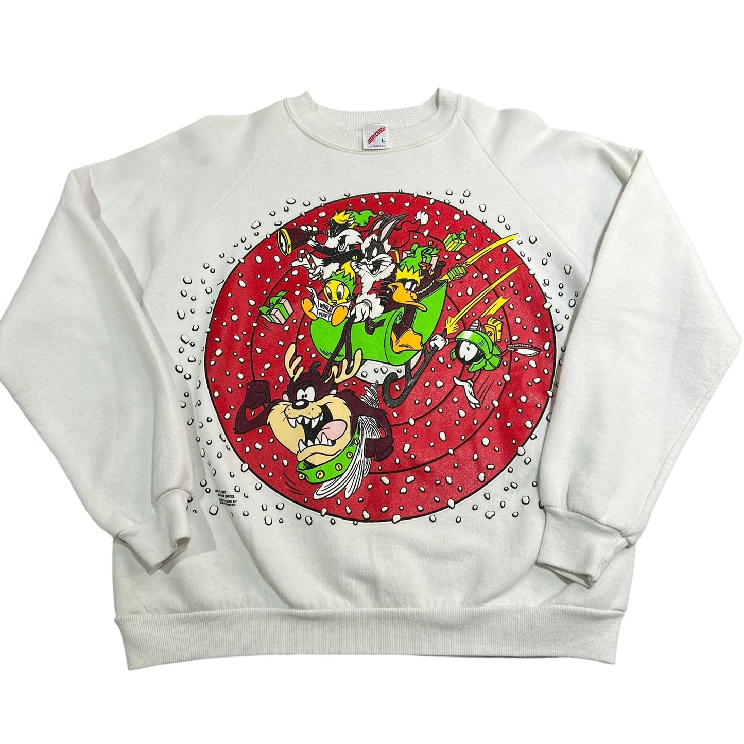 Vintage 1993 Looney Tunes Christmas Sweater White Womans Large Taz Bugs Daffy