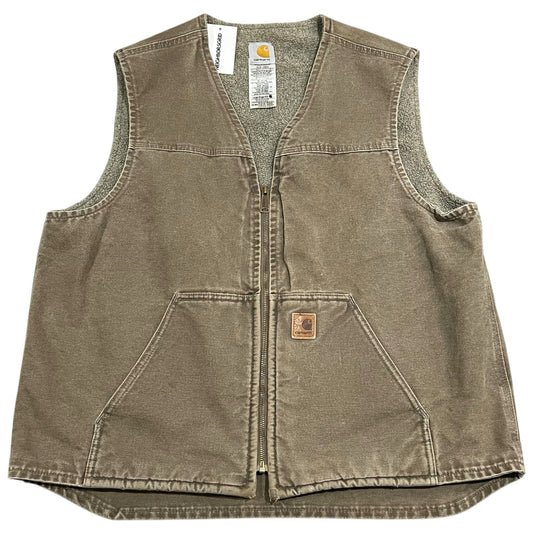 Carhartt Full Zip Vest Mens XL Workwear Fleece Lined Brown V26 MAN Tan