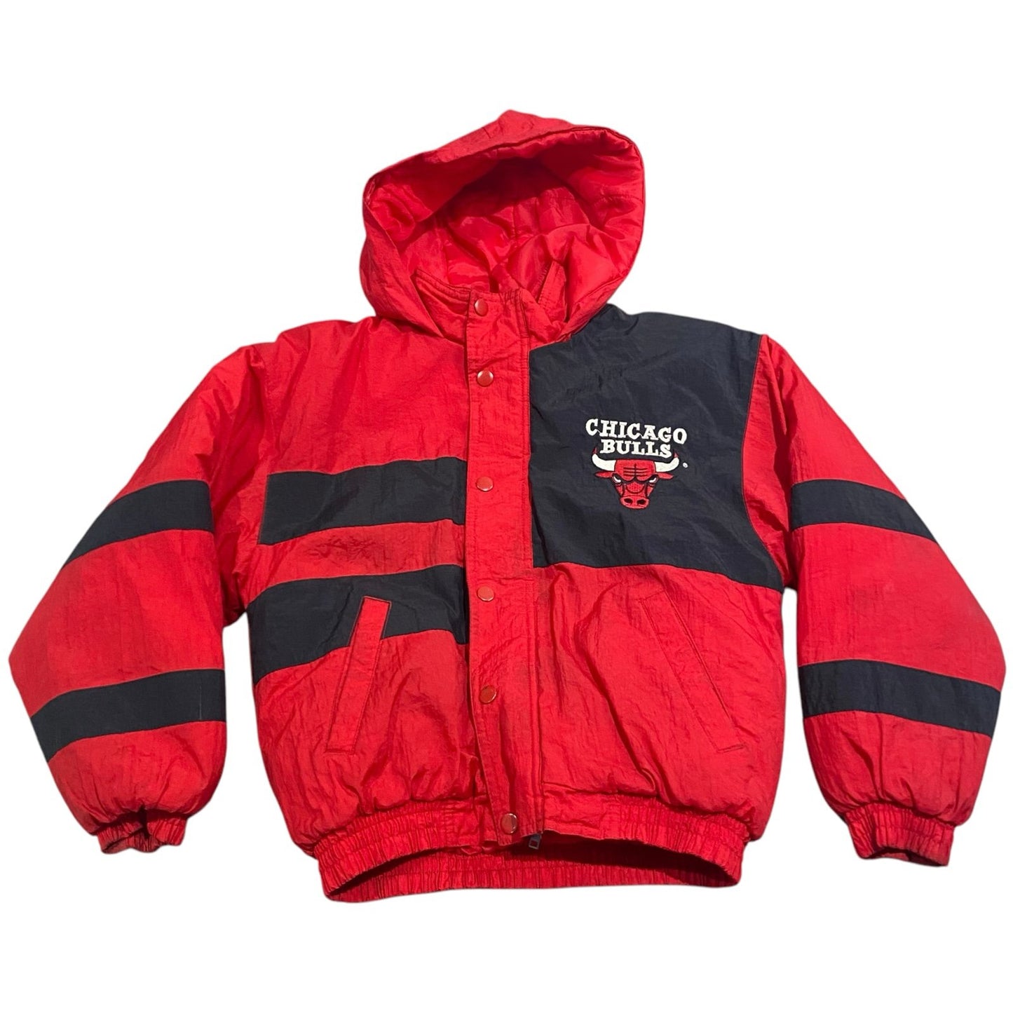 Vintage 90's Chicago Bulls Puffer Jacket Kids Medium 10-12 Coat NBA Red Black