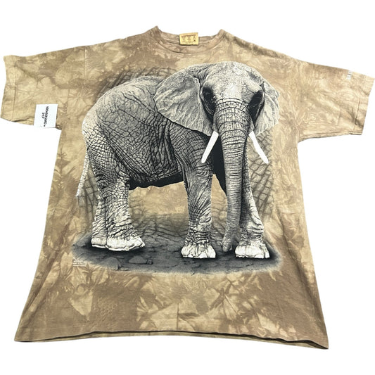 Vintage Elephant Shirt Mens XL The Mountain Brown Short Sleeve Animal Nature