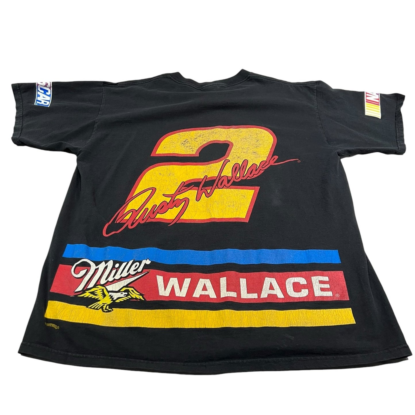 Vintage 90's Rusty Wallace Shirt Mens XL Nutmeg Double Sided NASCAR Miller Black