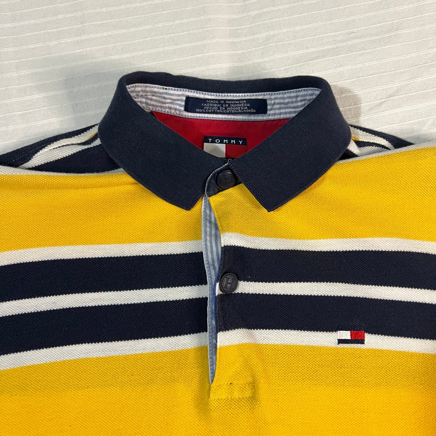 Tommy Hilfiger Polo Shirt Long Kids XL Youth Boys Long Sleeve Yellow Stripe Y2K