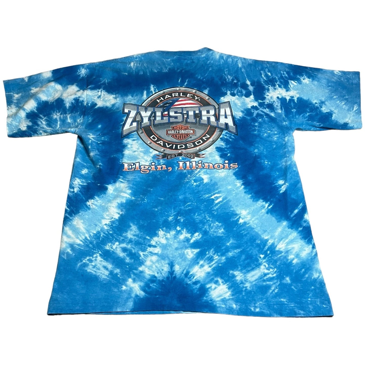 Vintage Harley Davidson Shirt Mens Large Tie Dye Elgin Blue Short Sleeve