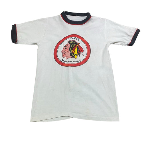 Vintage Chicago Blackhawks Shirt Womans XS Short Sleeve Single Stitch White NHL