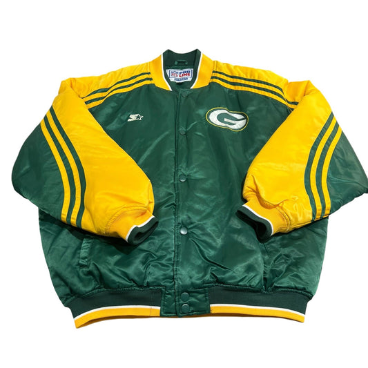 Vintage Green Bay Packers STARTER Puffer Jacket Mens XL Pro Line Button Satin