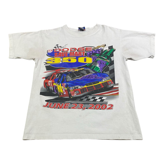 Vintage 2002 NASCAR Shirt Mens Medium Dodge Save Mart 350 White Short Sleeve