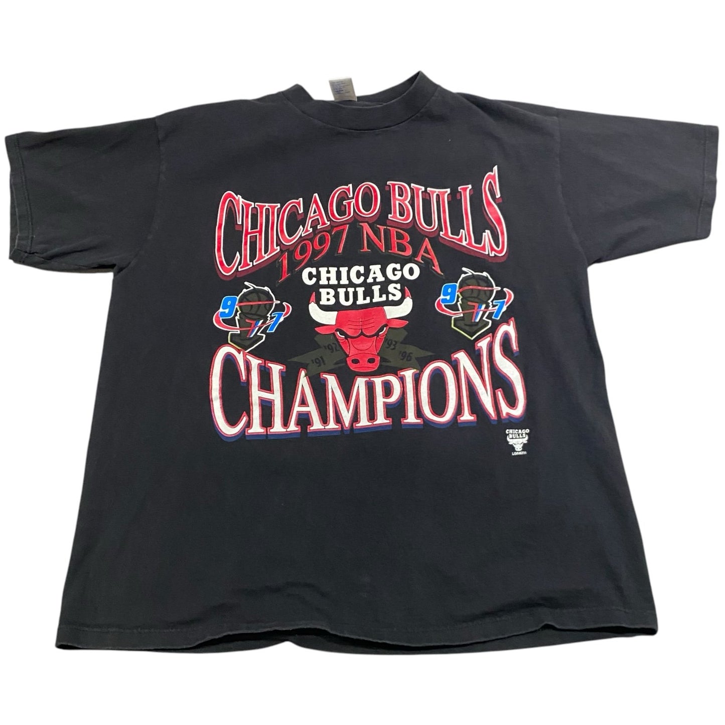 Vintage 1997 Chicago Bulls Shirt Mens XL LOGO 7 Black Short Sleeve Champions NBA