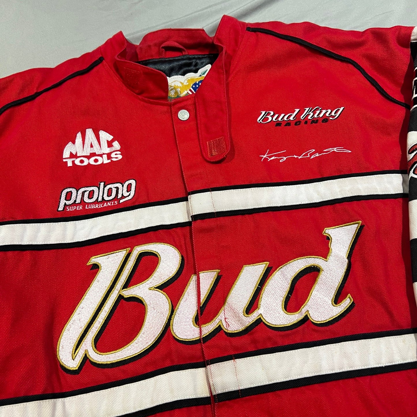 Vintage NASCAR Jacket Mens 2XL XXL Jeff Hamilton Bud Kenny Bernstein Red