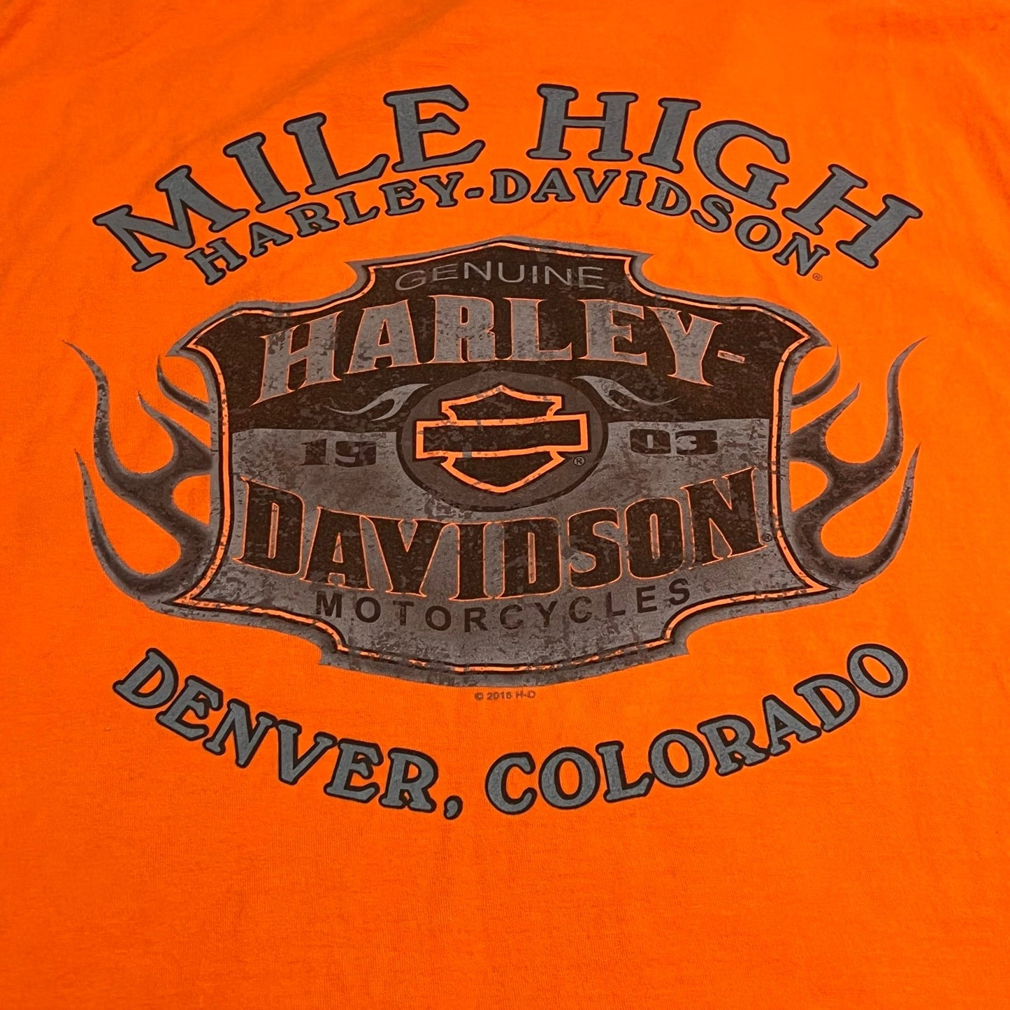 Harley Davidson Shirt Mens Large Denver Orange Short Sleeve Pocket Motorcycle