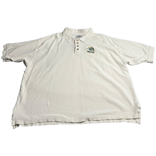 Vintage Green Bay Packers Polo Shirt Mens XL White Embroidered White Lee Sport