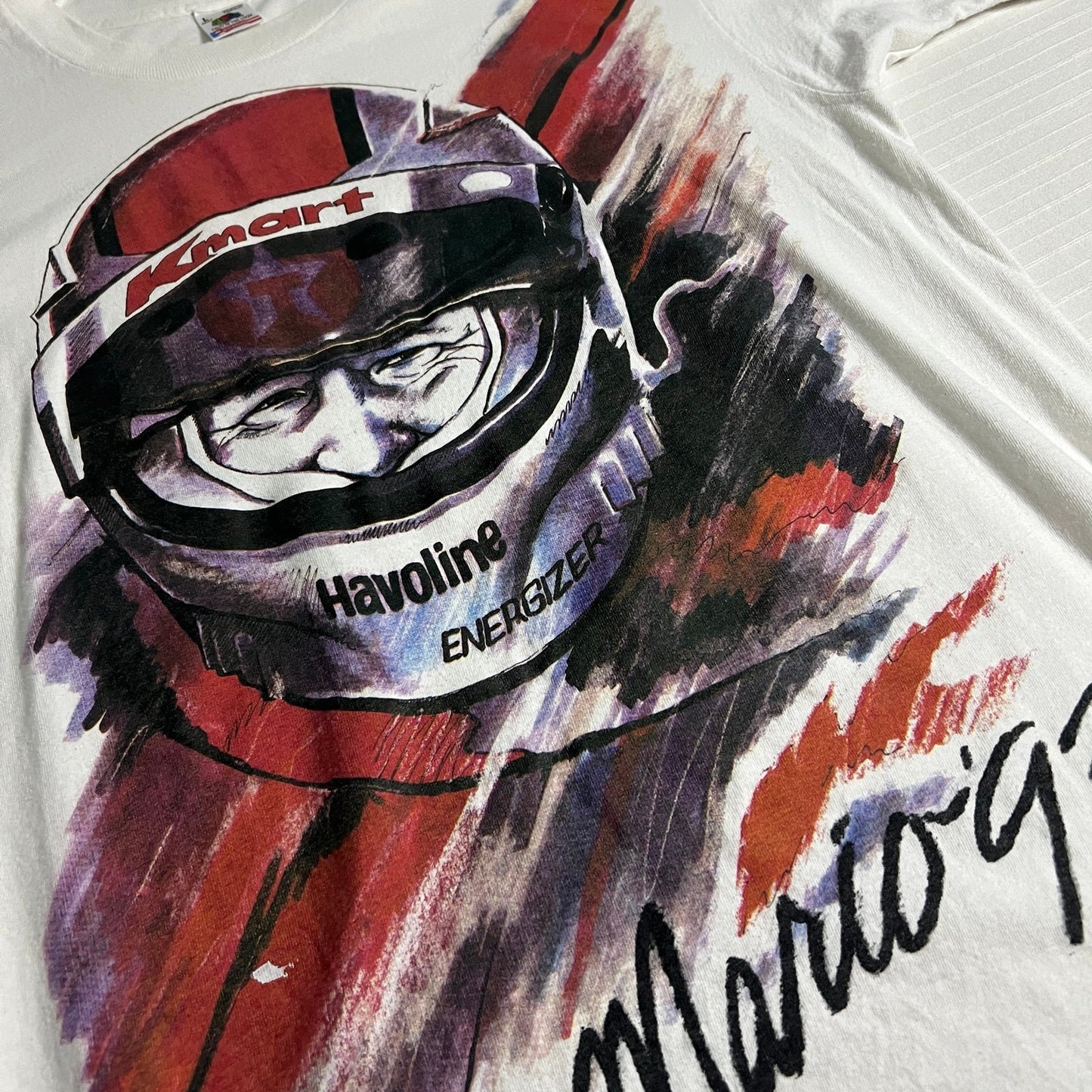 Vintage 1993 Mario Andretti Kmart Indy Shirt Mens Large Racing White Red