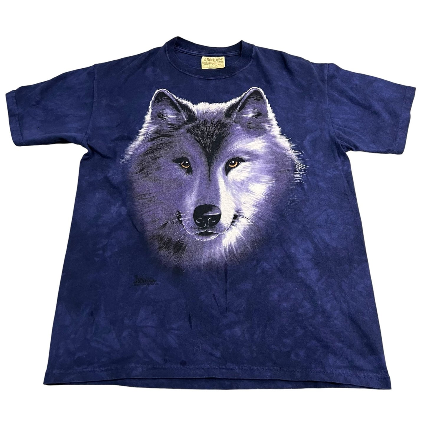 Vintage The Mountain Wolf Shirt Mens Medium Purple Animal Nature Short Sleeve