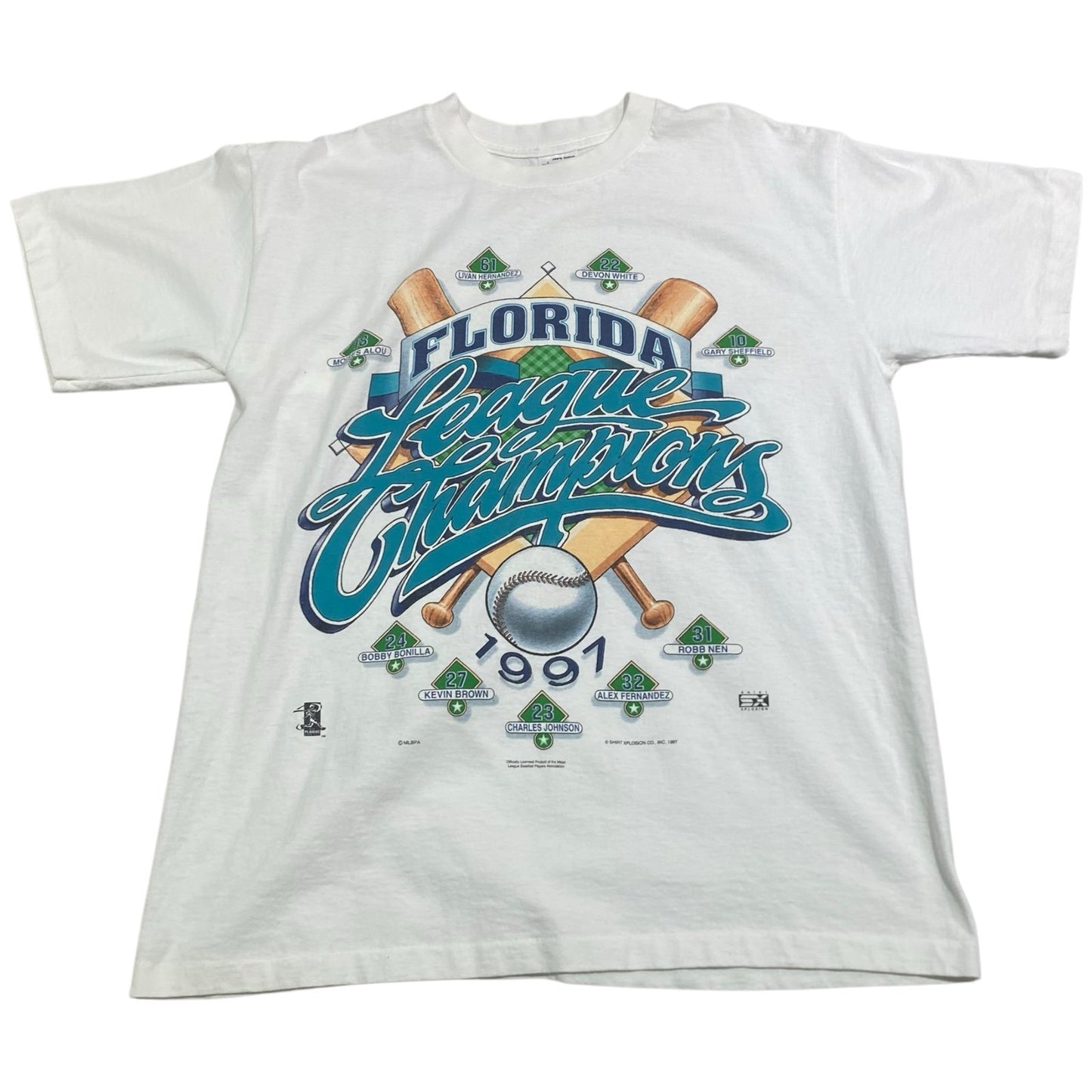 Vintage 1991 Florida Marlins Shirt Mens Large League Champions MLB Short Sleeve