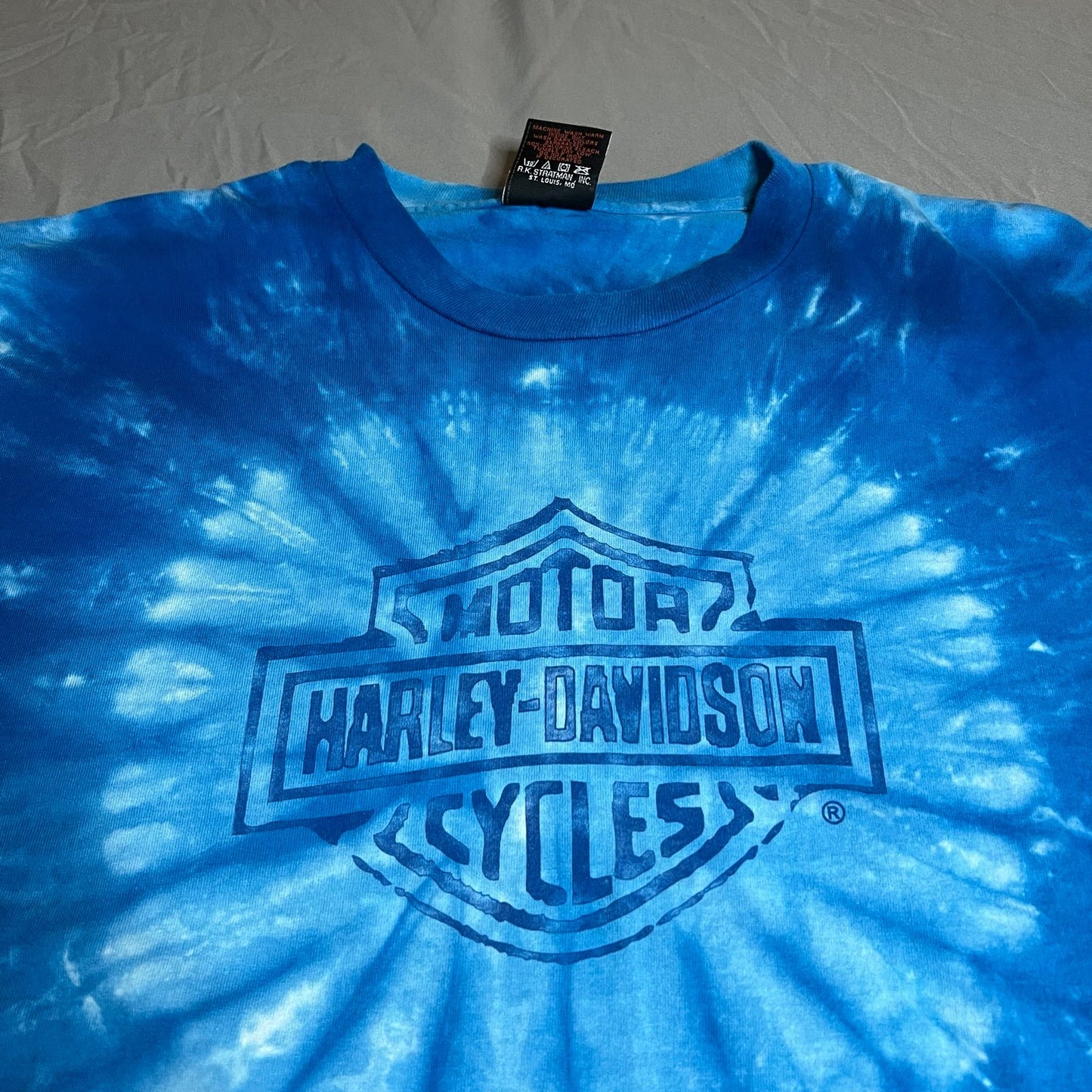 Vintage Harley Davidson Shirt Mens Large Tie Dye Elgin Blue Short Sleeve