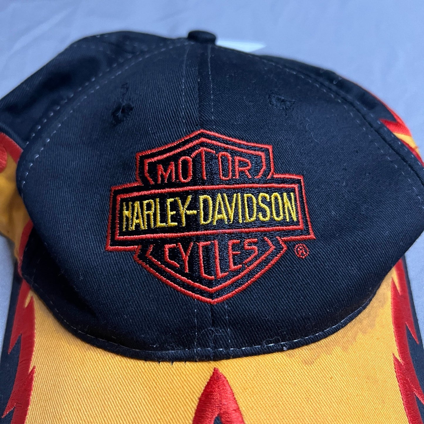 Vintage 90's Harley Davidson Snapback Hat Fire Brim Motorcycle Embroidered