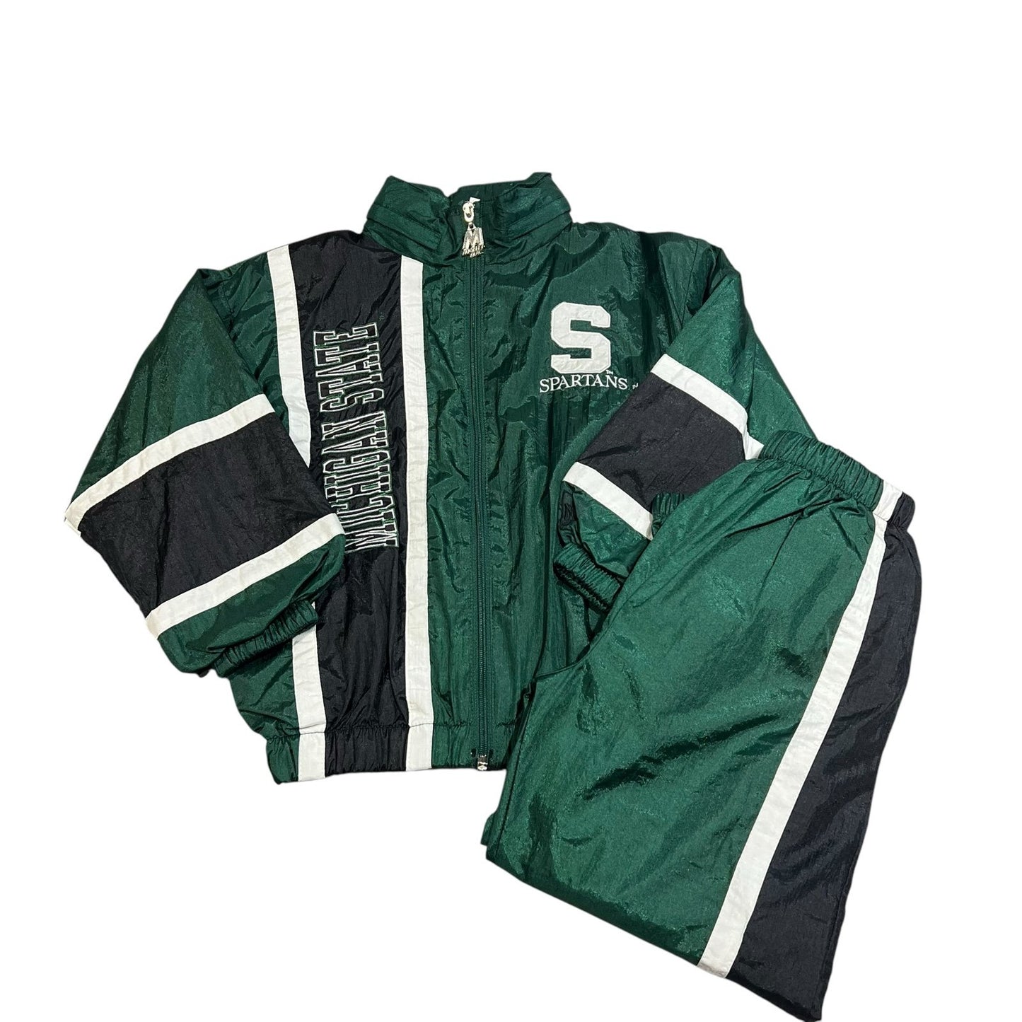 Vintage Michigan State Full Track Suite Kids Youth 7 Mighty Mac Green Spartans