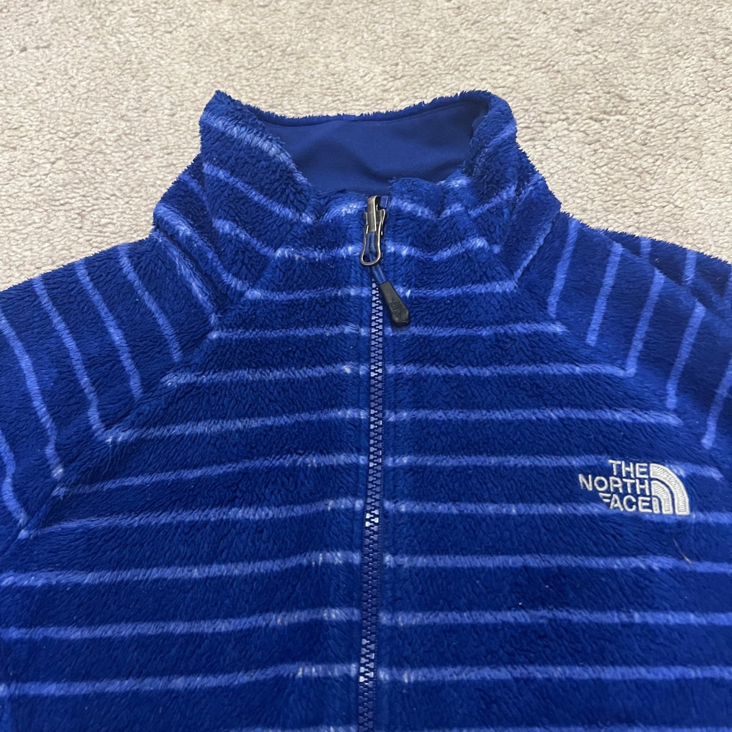 The North Face Fleece Jacket Women's XS Blue Stripped Sweater Pullover Full-Zip