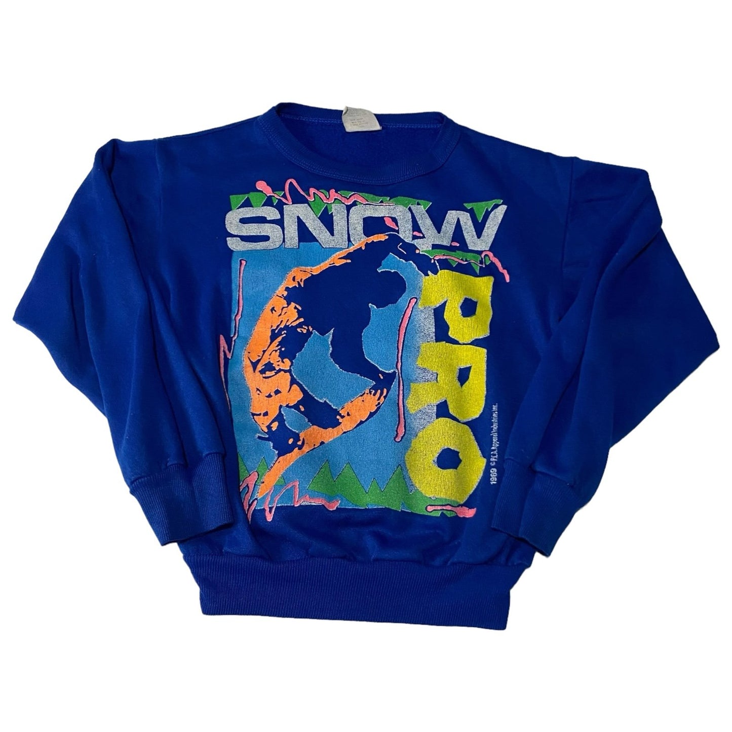 Vintage 1989 Snowboard Sweater Kids Youth Medium 10-12 Blue Crewneck 80's