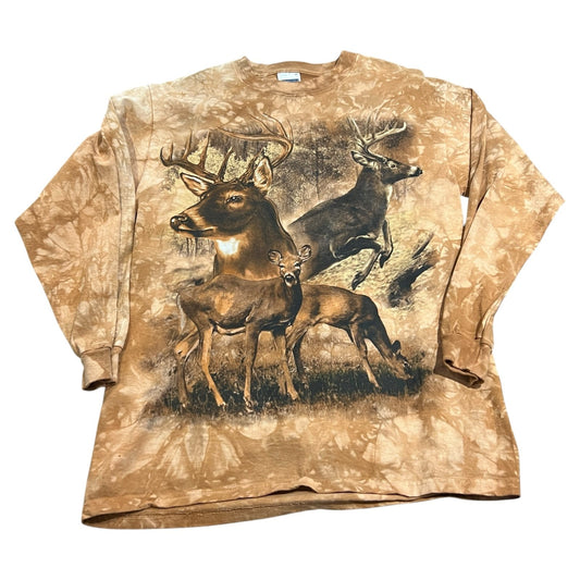 Vintage Deer Long Sleeve Shirt Mens Medium Tie Dye Brown Animal Nature Hunting