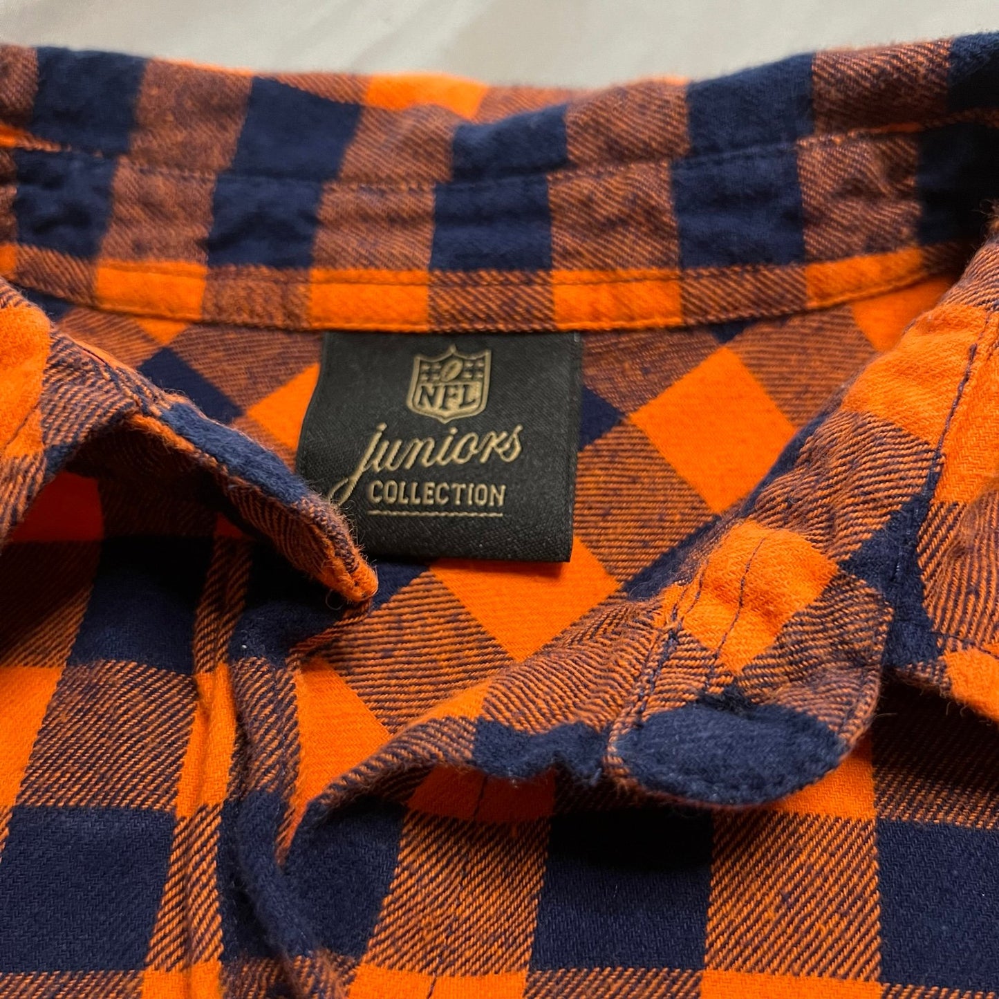 Chicago Bears Flannel Shirt Kids Youth Medium Orange Plaid NFL Button Up