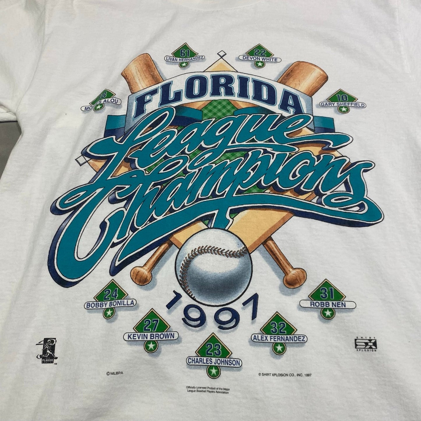 Vintage 1991 Florida Marlins Shirt Mens Large League Champions MLB Short Sleeve