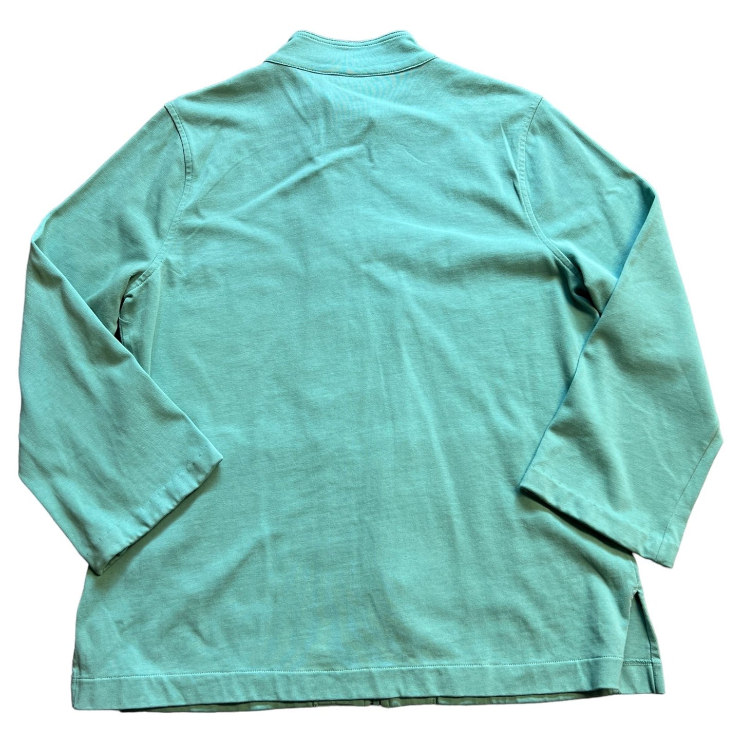 ORVIS Sweater Womens Large Mock Neck Teal Blue Outdoors Zip Up