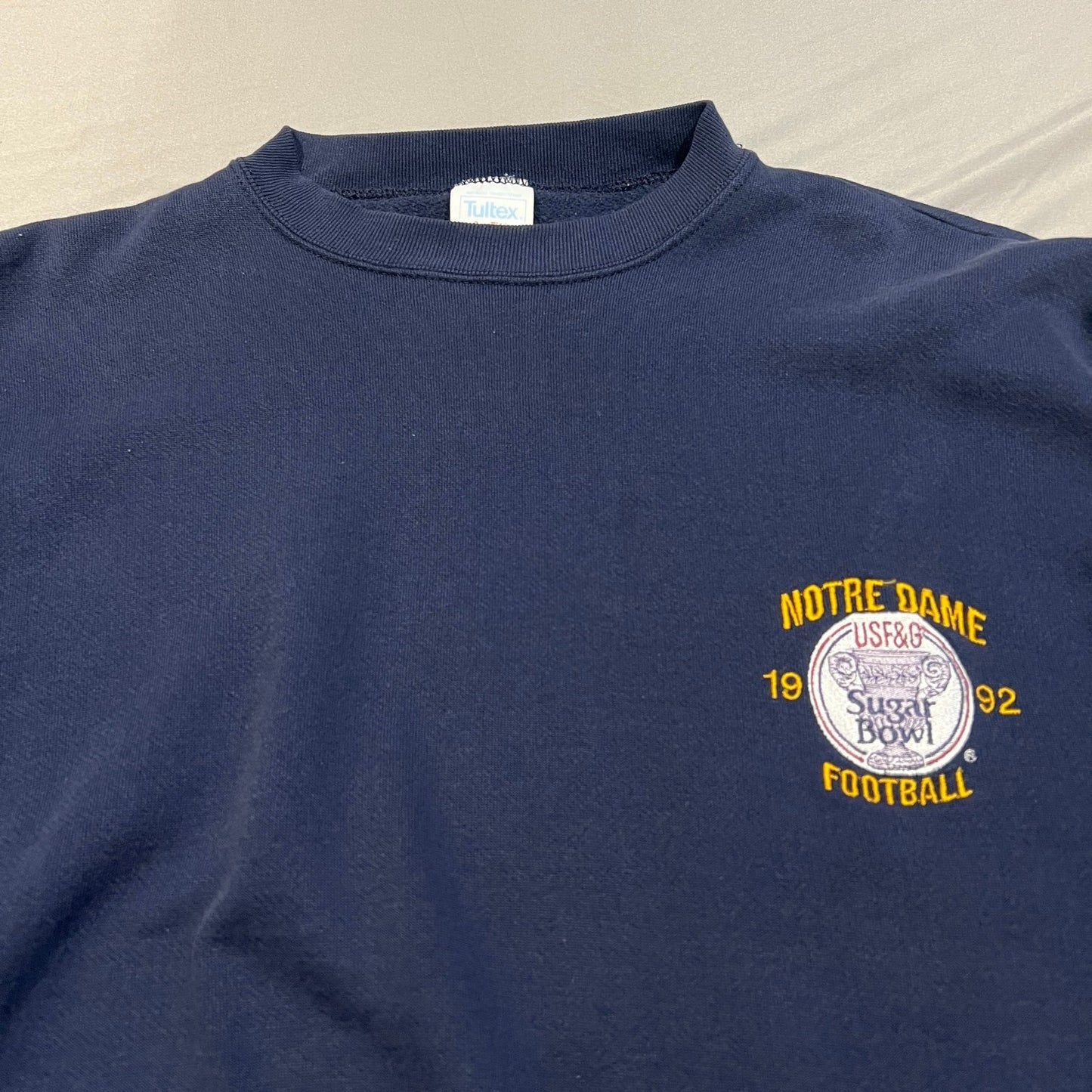 Vintage 1992 Notre Dame Sweater Football Crewneck 2XL XXL College Blue NCAA