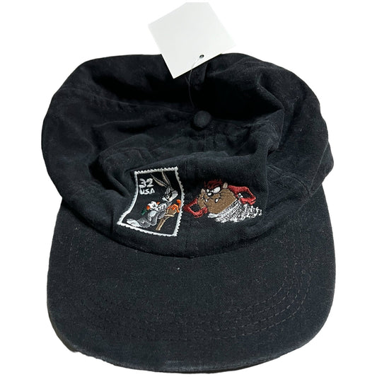 Vintage Looney Tunes Stamp Collection Snapback Hat Taz Bugs Bunny Black