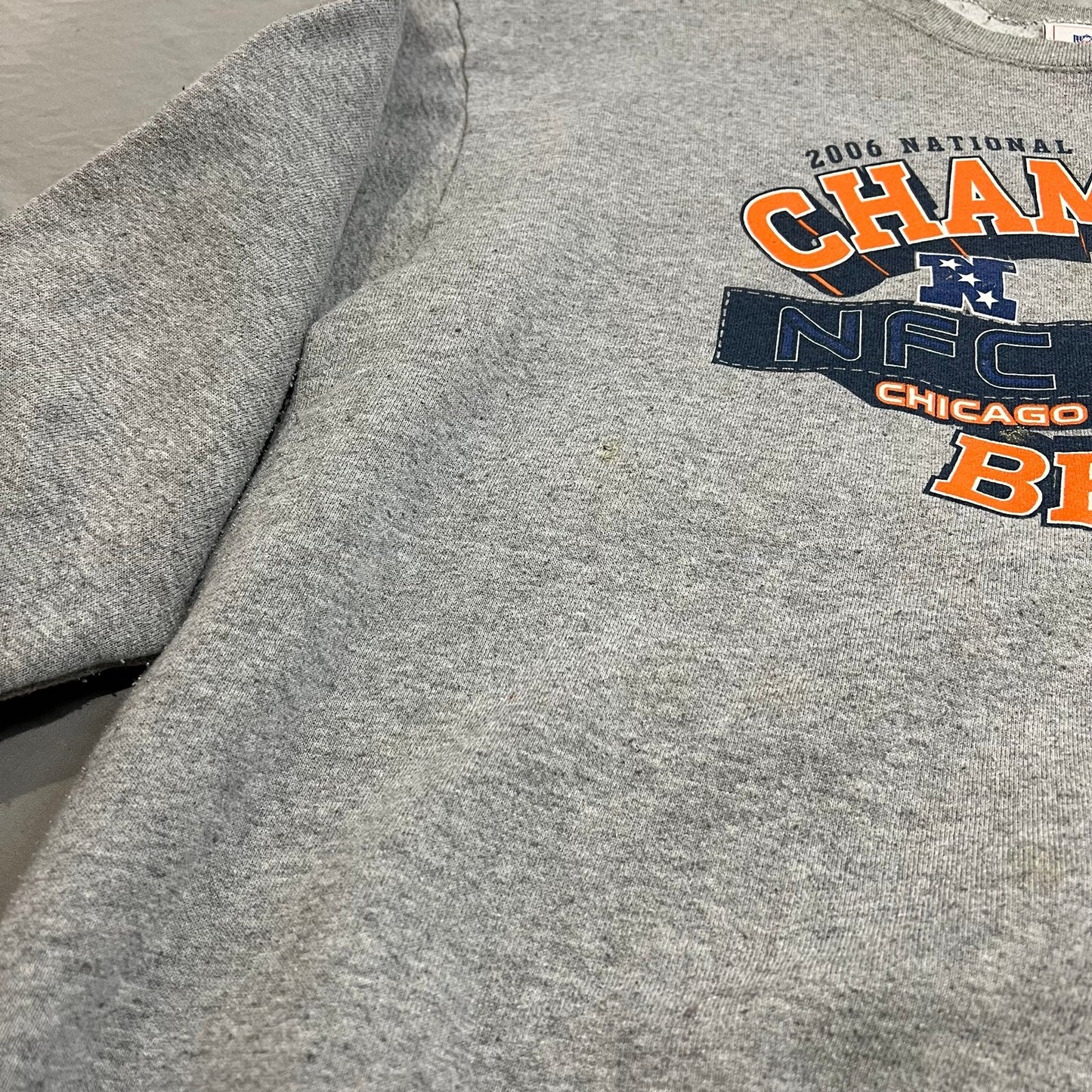 Chicago Bears Sweater Mens Large Crewneck 2006 Champions Gray Orange NFL