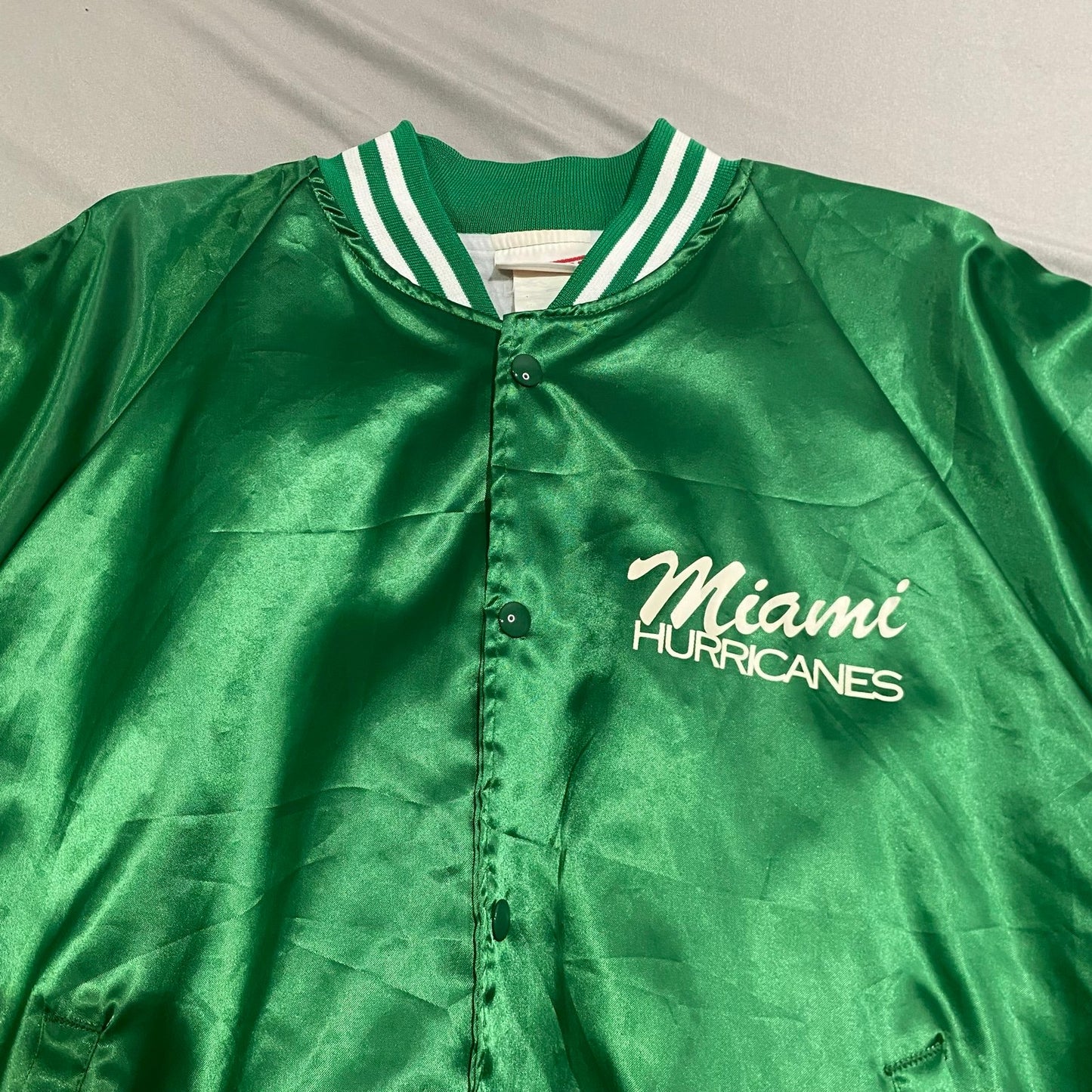 Vintage 80's Miami Hurricanes Jacket Mens XL Satin Varsity Coat Hartwell Green