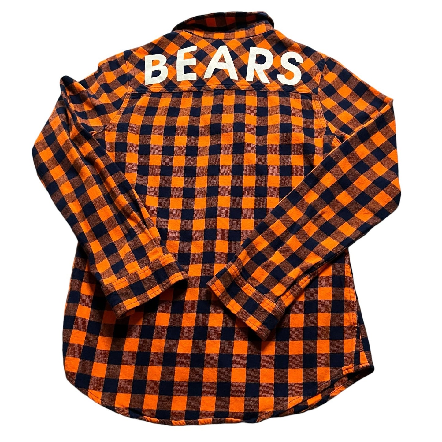 Chicago Bears Flannel Shirt Kids Youth Medium Orange Plaid NFL Button Up