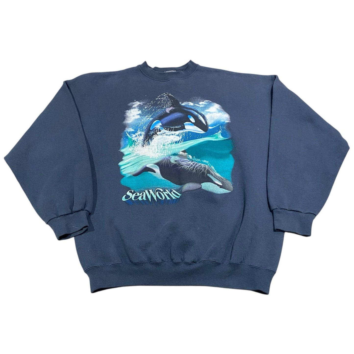 Vintage Seaworld Crewneck Sweater Mens XL Blue Tultex Orca Killer Whale Animal