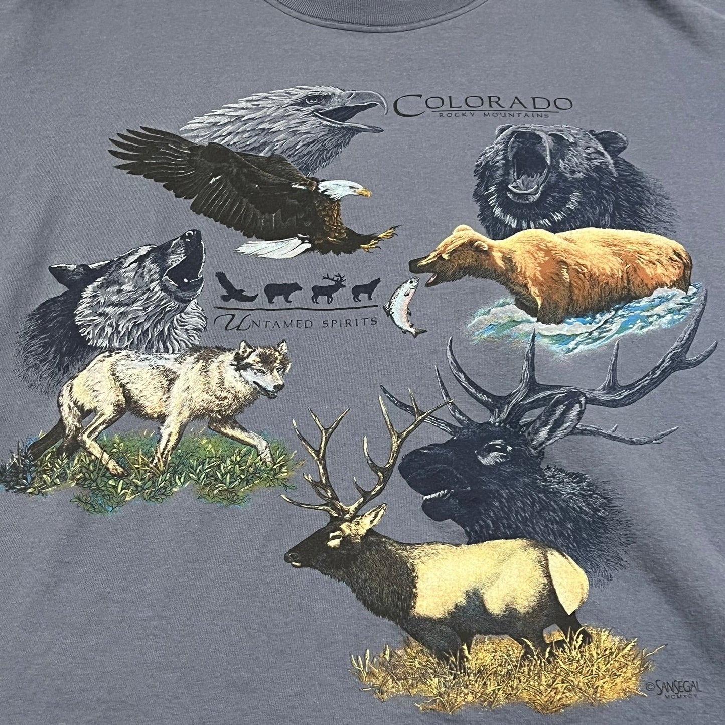 Vintage 90's Animal Shirt Mens XL Nature Bear Eagle Wolf Moose Blue Anvil