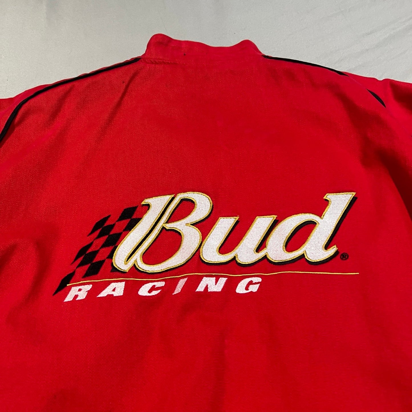 Vintage NASCAR Jacket Mens 2XL XXL Jeff Hamilton Bud Kenny Bernstein Red